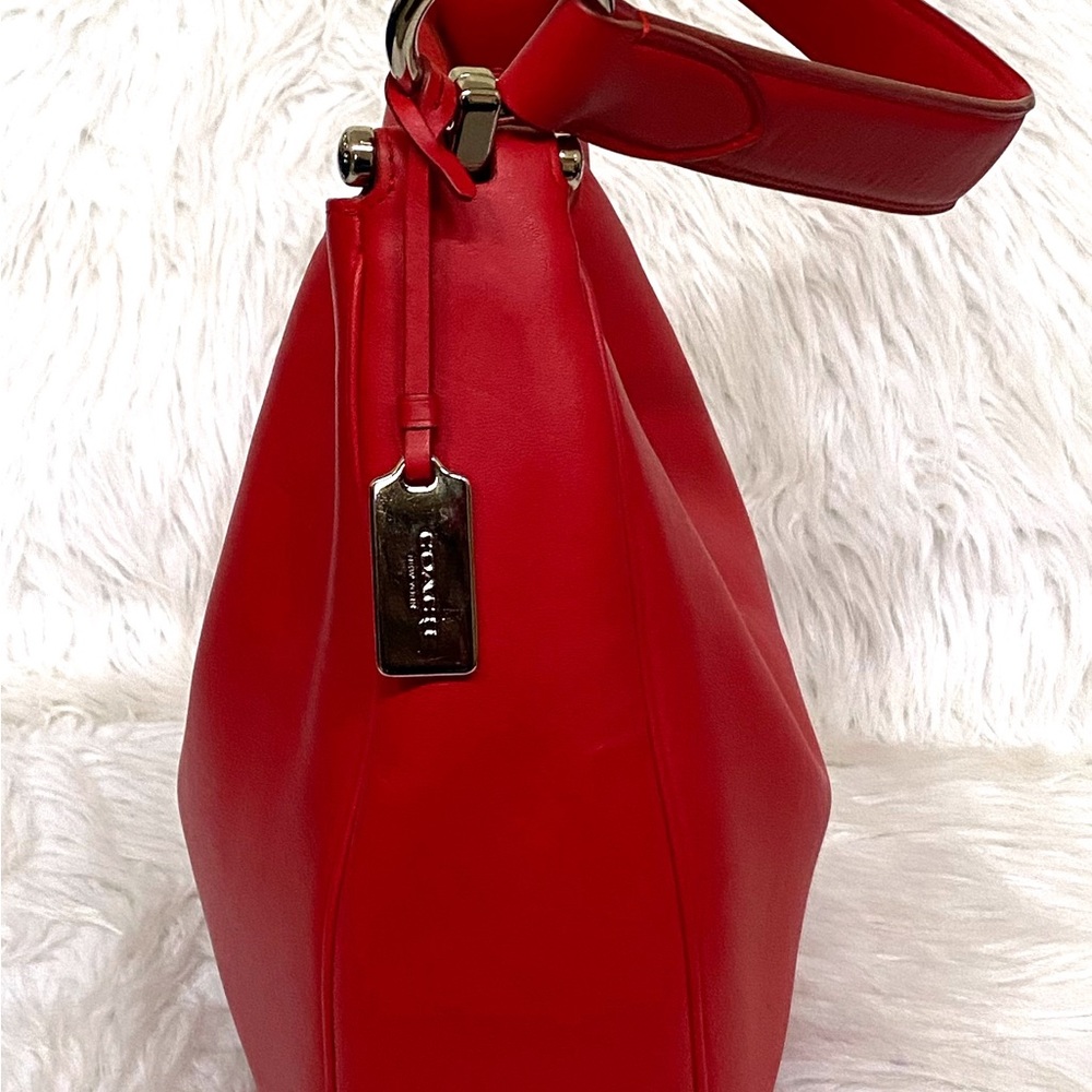 Coach Red Leather Hobo Shoulder Bag with Silver Hardware - Picture 5 of 14